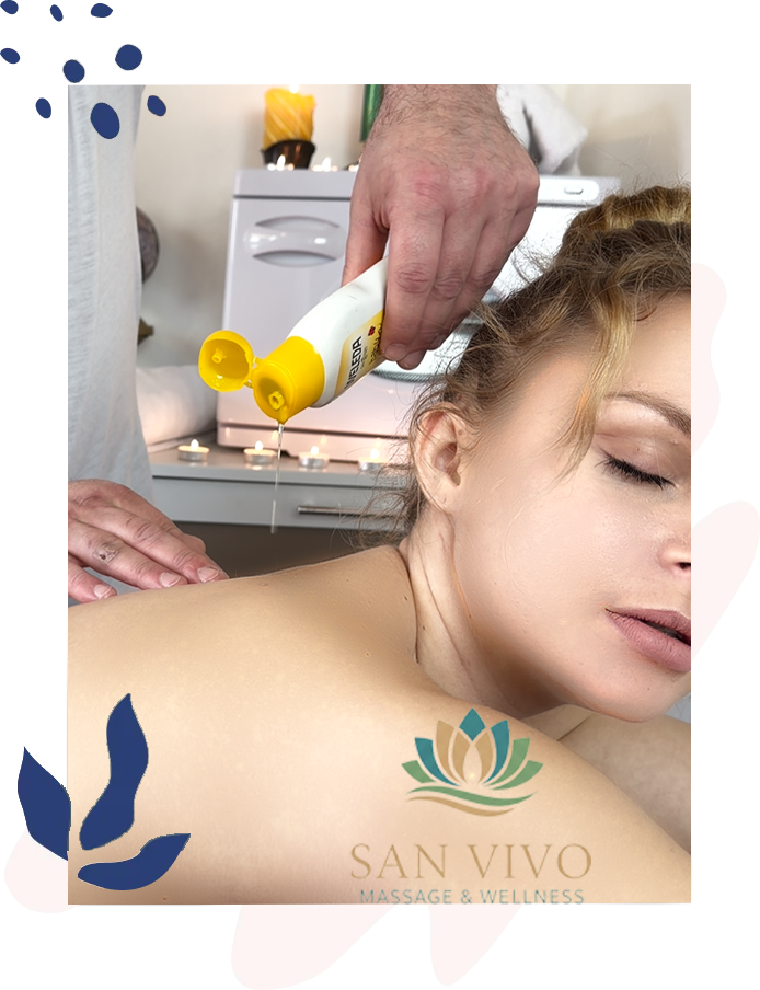 Эфирные масла, аромалампа и живые цветы в массажном кабинете San Vivo.