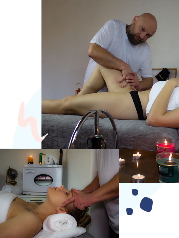 Массажный стол с валиком и мягким освещением для процедур.